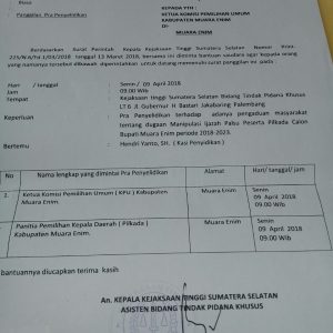 Usut Masalah Ijazah Palsu, Ketua KPUD Muara Enim Dipanggil Kejati Sumsel