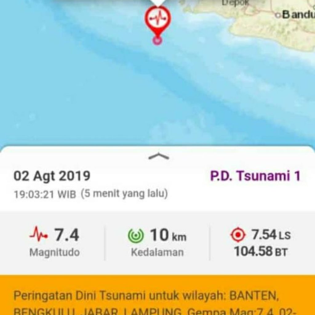 Gempa Guncang Banten Dengan Magnitudo 7,4, 18 Wilyah Potensi Tsunami