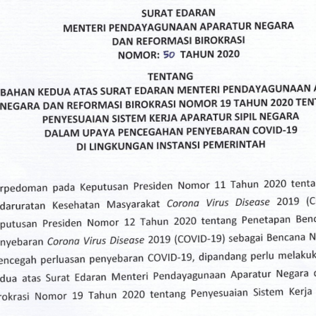 Menteri PAN-RB Terbitkan SE Perpanjang WFH ASN Sampai 13 Mei 2020
