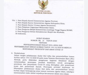 Kemenag Terbitkan Panduan  Salat Iduladha dan Penyembelihan Kurban Aman Covid-19