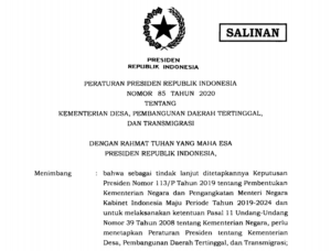 Presiden Teken Perpres 85 Tahun 2020 tentang Kemendes PDTT