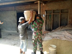 Satgas TMMD Bantu Warga Memindahkan Gabah Kering