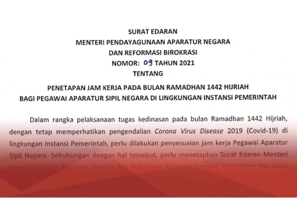 Surat Edaran Jam Kerja ASN pada Bulan Ramadan 1442 Hijriah