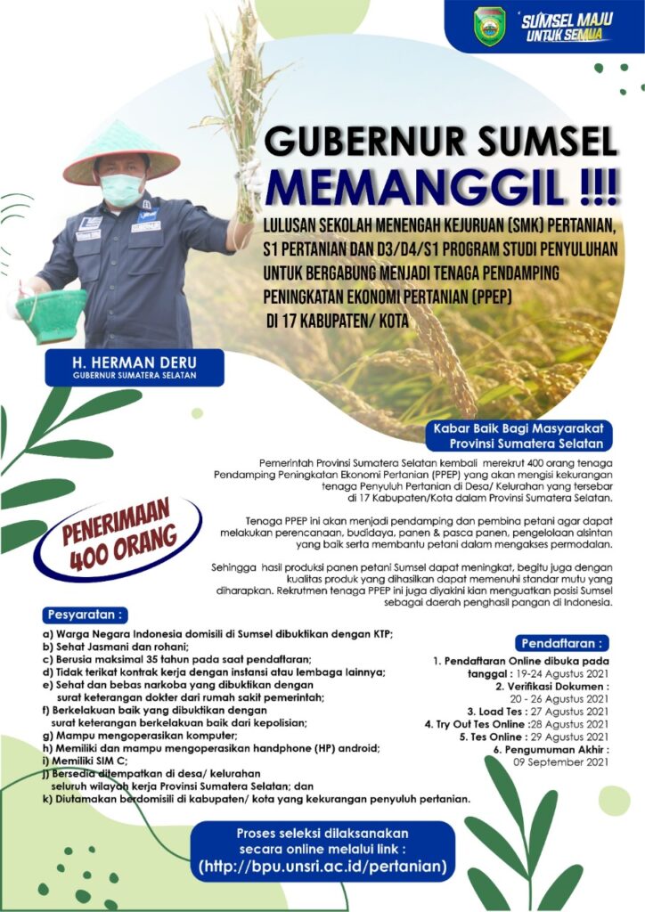 Gubernur  Herman Deru Memanggil Putra-Putri Terbaik untuk Majukan Sektor Pertanian