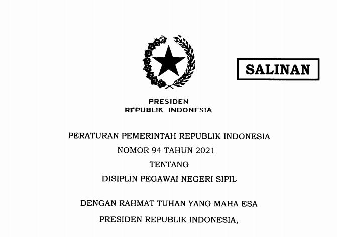 Ini PP 94/2021 tentang Disiplin PNS: Inilah Kewajiban dan Larangan Bagi PNS