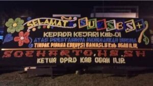 Apresiasi Kinerja Kejari Tetapkan Komisioner Bawaslu OI Tersangka, Ketua DPRD OI Kirim Karangan Bunga