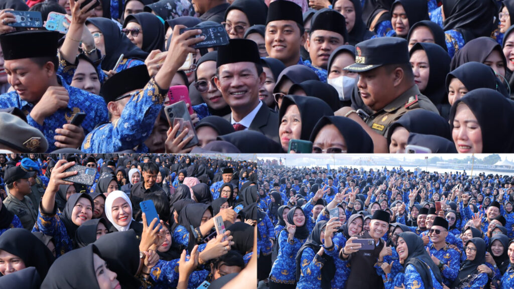 Lantik Ribuan PPPK, Harno Fitri Dan Sekda Palembang Jadi Sasaran Selfi para Guru