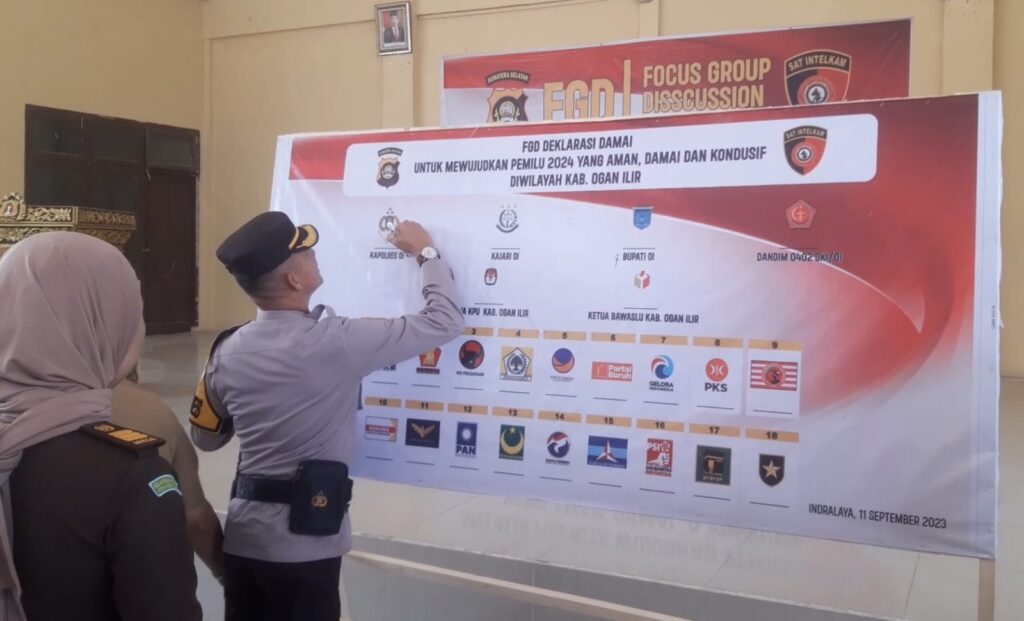 Polres OI Ajak 18 Perwakilan Parpol Tandatangani Deklarasi Damai Untuk Pemilu 2024