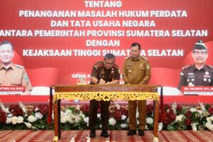 Pj Gubernur Elen Setiadi dan Kajati Sumsel Tandatangani  Kesepakatan Bersama Penanganan Masalah Hukum Perdata dan TUN 
